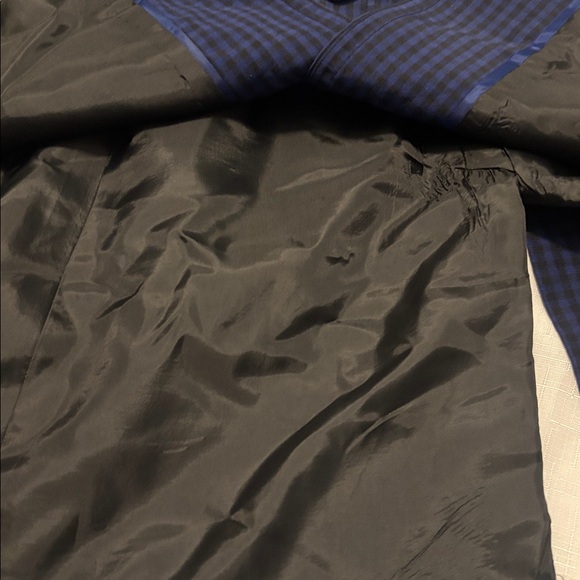 VTG Semantiks Dark Blue & Black Gingham Silk Linen Trench Coat SZ 22W peacoat - Picture 13 of 15